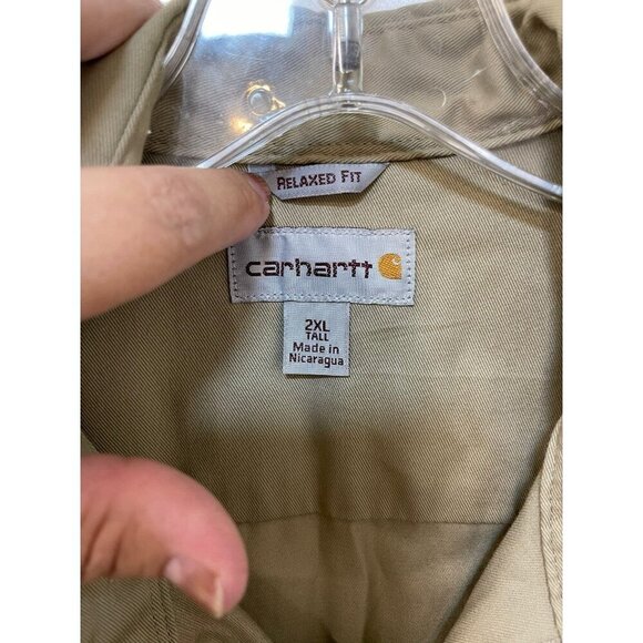 Carhartt Heavy Duty Tan Short Sleeve Button Down Chore Shirt Men’s 2XL Tall - Picture 2 of 6